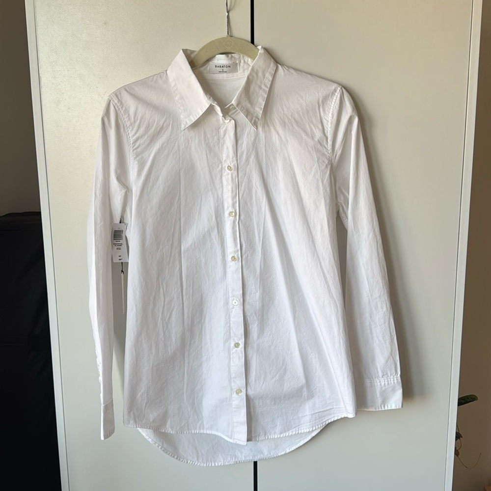 NWT Babaton White Classic Button Up